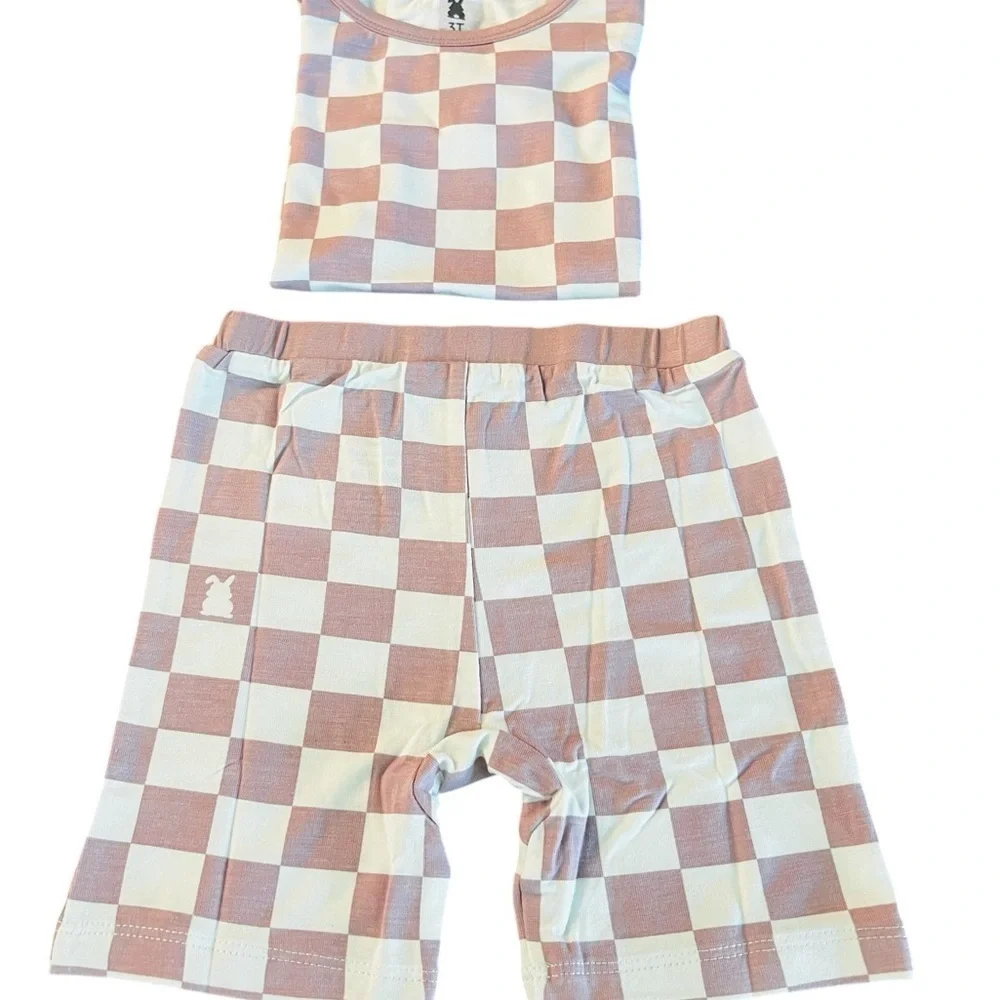 BUMBUNNY Girls Checkered Pajama Set - Lavender and White Size 3T NWT